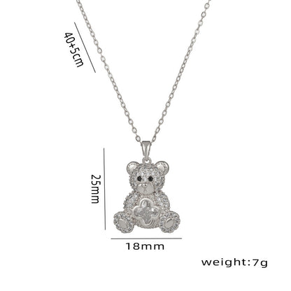 Crystal Teddy Bear Necklace, Cute Bear Pendant Collarbone Chain