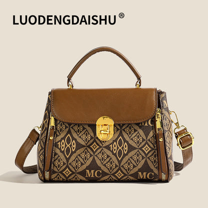 New PU light luxury retro printed handbag