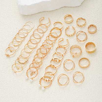 Hollow heart spiral 8-shaped ring 46-piece set