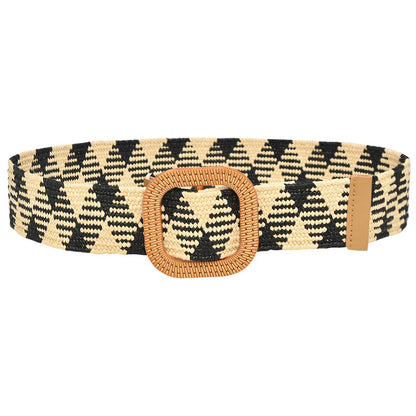 Woven Wooden Buckle Women's Waist Seal