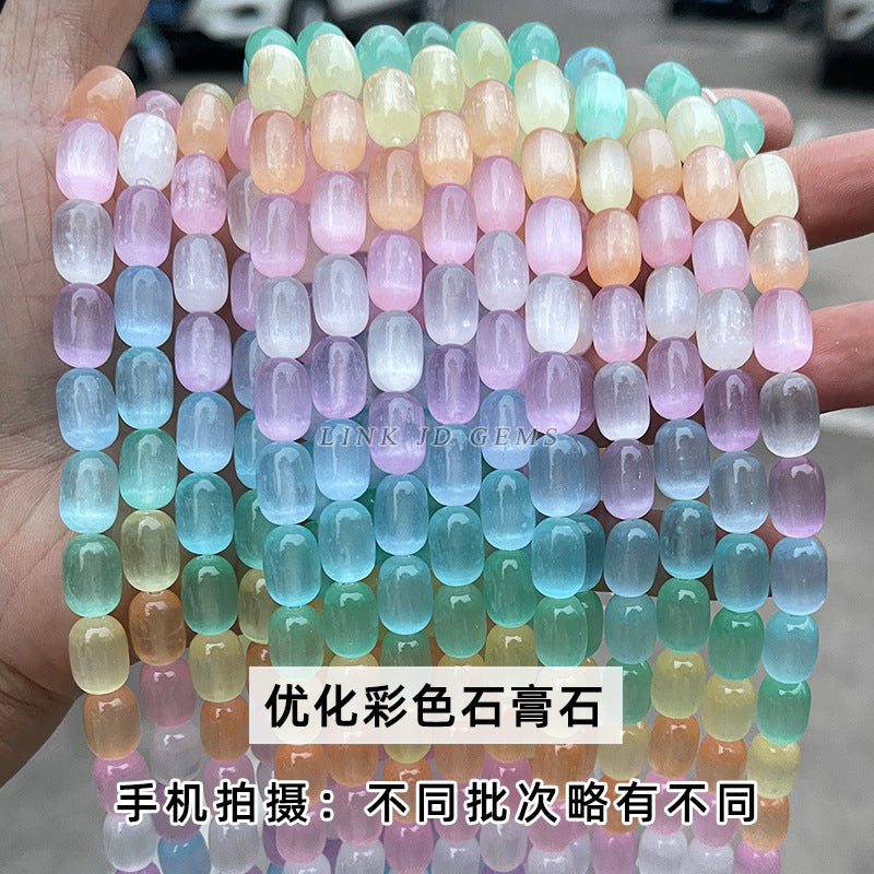 Optimize colored gypsum stone barrel beads Colorful opal beads