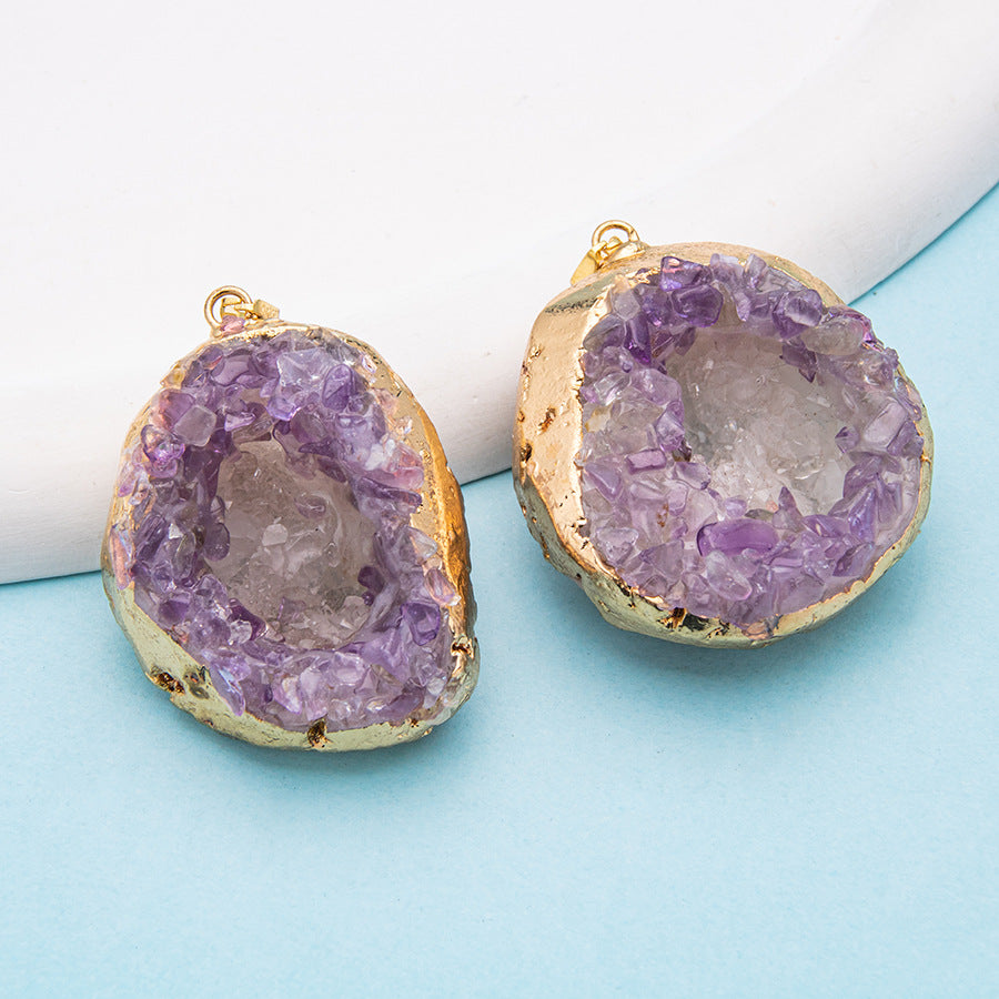 Gold Plated Bezel Amethyst Cluster Pendant