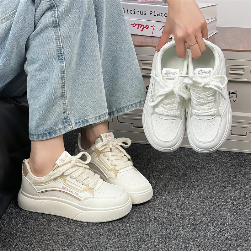 women's trendy thick sole white sneakers