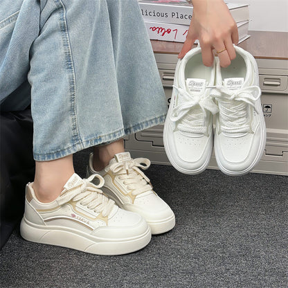 women's trendy thick sole white sneakers