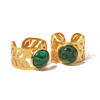 18K Gold Hollow Leaf Malachite Ring