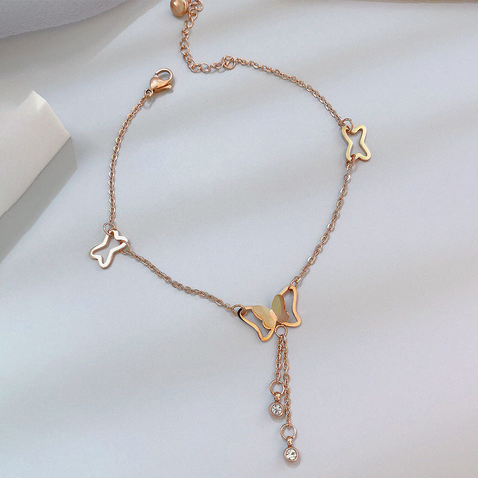 Hollow butterfly diamond anklet