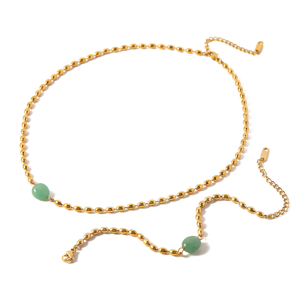 Natural stone oval gold bean bracelet/necklace