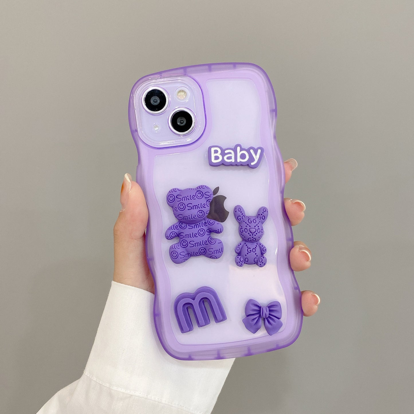 Funda transparente a prueba de golpes con diseño de oso morado para Huawei Honor 70 Wave Edge