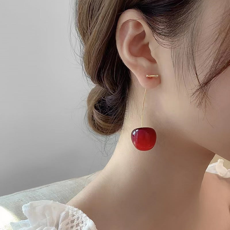 Red cherry fruit earrings