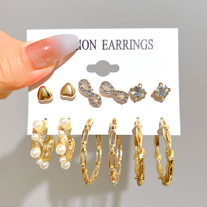 Star Moon 8-shaped earring set 6 pieces