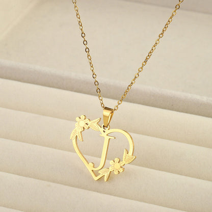 Titanium steel A-Z heart shaped English letter necklace