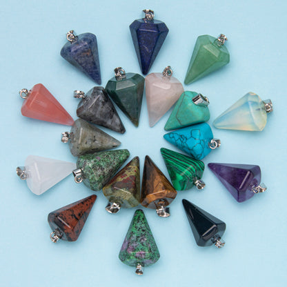 Natural stone crystal triangle hexagonal cone pendant