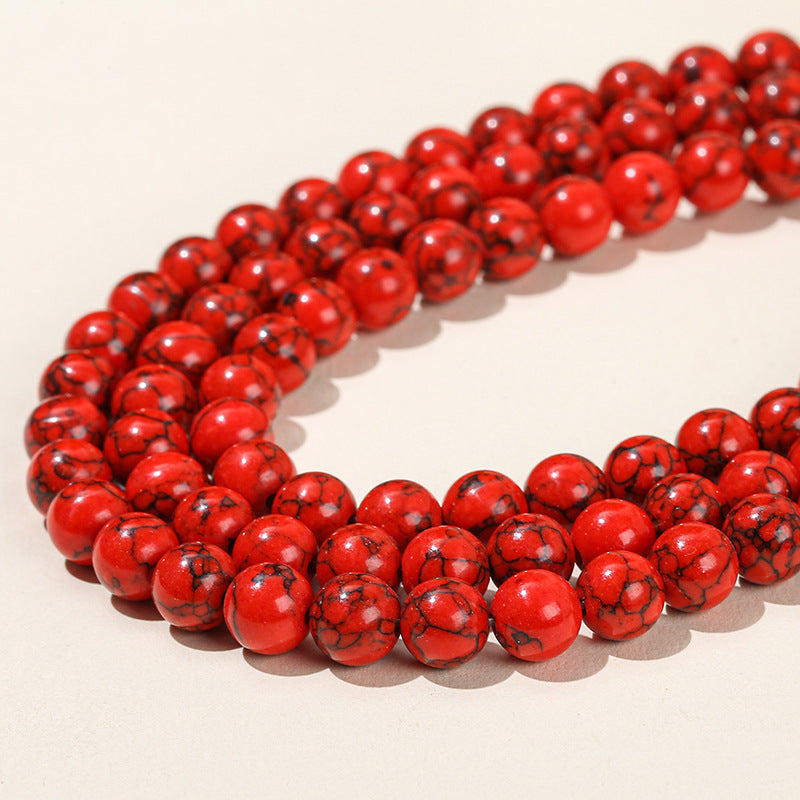 Synthetic red turquoise round beads Black line turquoise loose beads