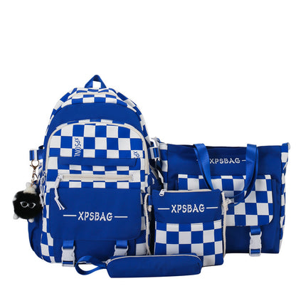 Student Backpack Checkerboard Backpack 4-piece Set