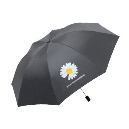 Black Coating Bear Plaid Daisy Feather Folding Umbrella