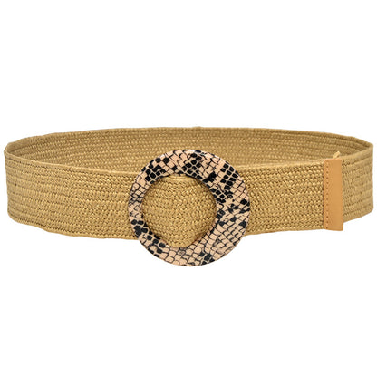 Wooden buckle grass woven wide women's belt