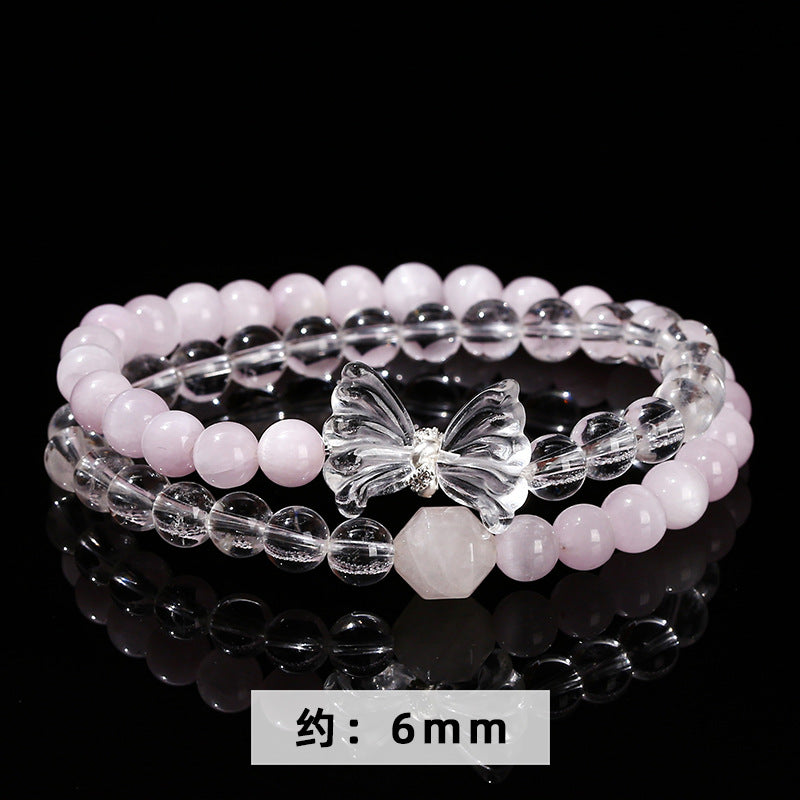 Natural purple lithium light with white crystal butterfly bracelet.