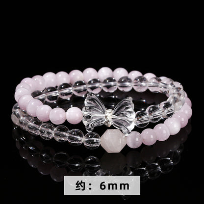 Natural purple lithium light with white crystal butterfly bracelet.