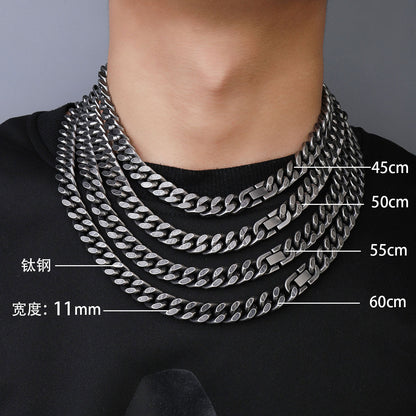 Titanium Steel Hip Hop Cuban Chain Necklace Men 11mm