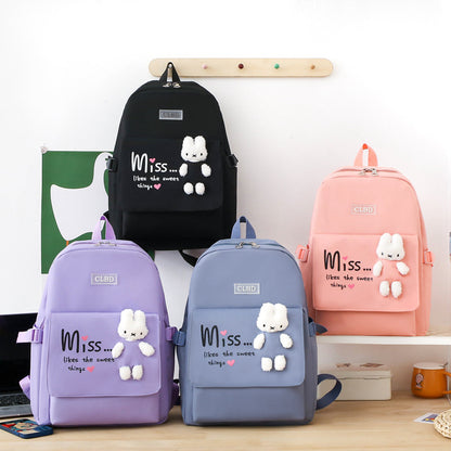 Cute doll patchwork backpack 5-piece set