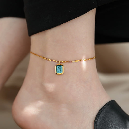 Square green crystal anklet