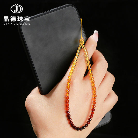 Natural gradual change color amber beeswax mobile phone lanyard