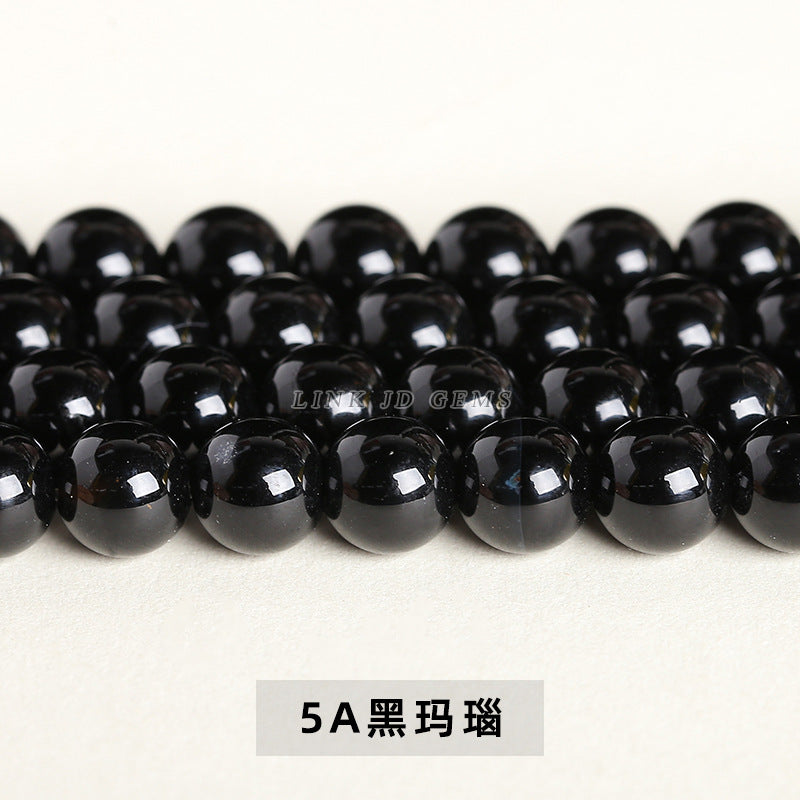 Black agate round bead bracelet