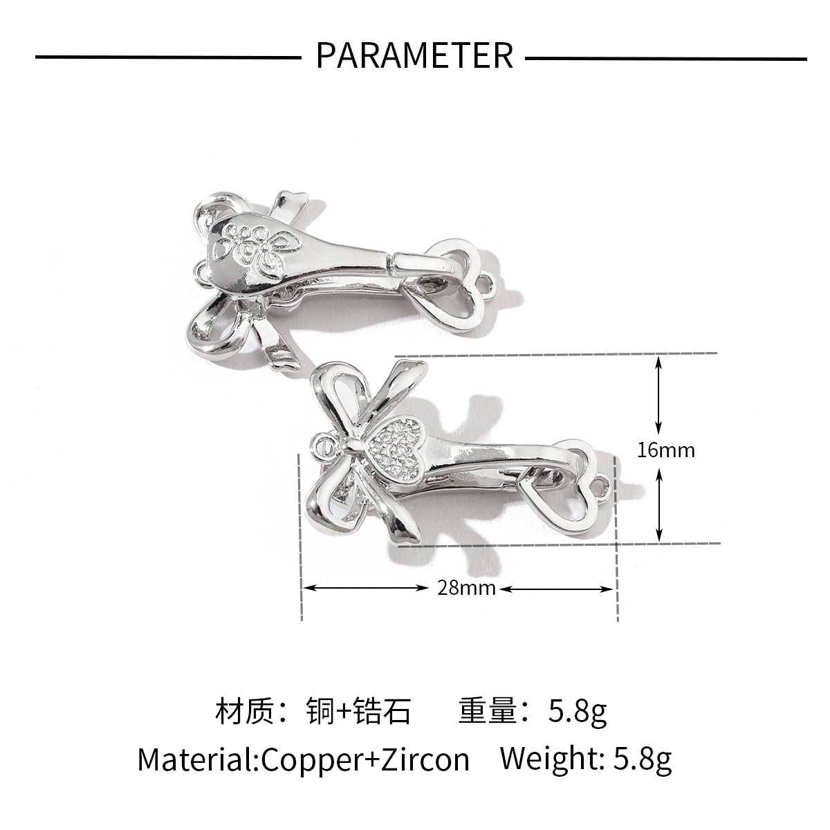 Butterfly shell copper zircon removable connecting buckle