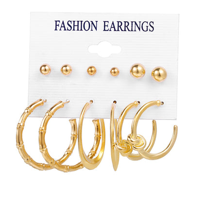 Metal Circle Chain Earring Set 6-Piece Set