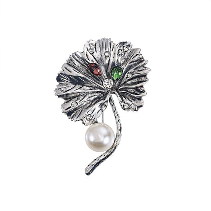 Pearl Leaf Brooch Plating