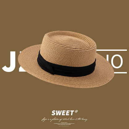 Summer Wide-Brim Straw Hat UV Protection Beach Vacation French Bow