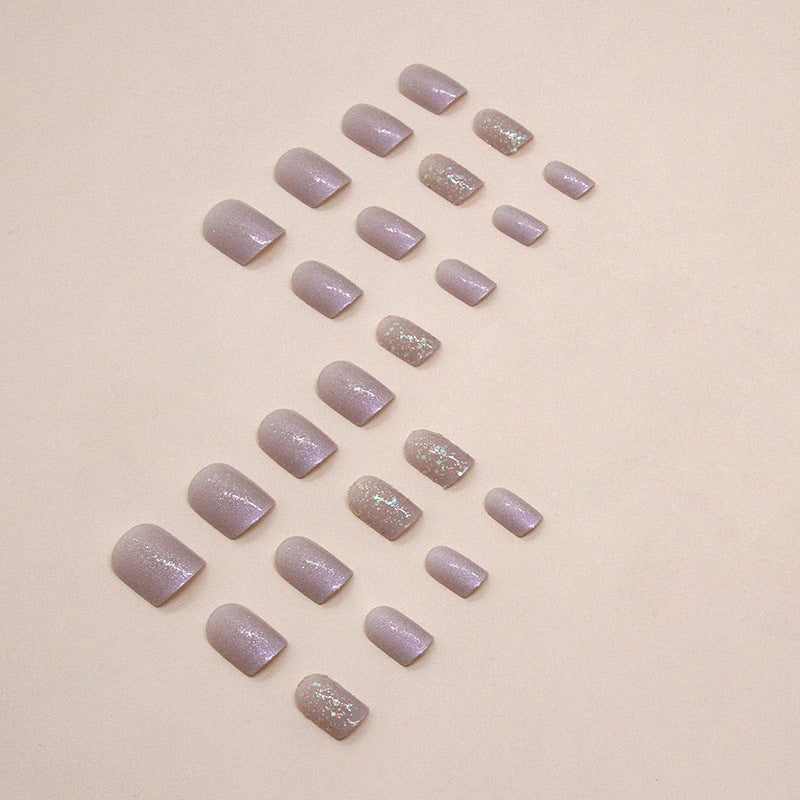 Short Purple Glitter Square Fake Nails