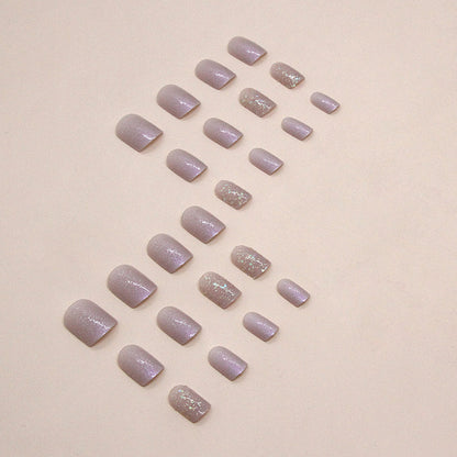 Short Purple Glitter Square Fake Nails