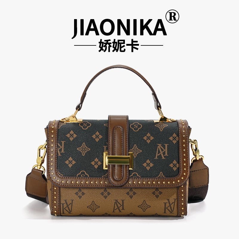 Light luxury retro printed portable small square bag