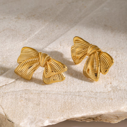 Brushed Stripe Bow Earrings