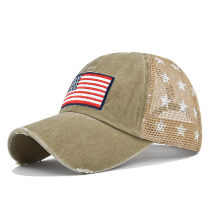 USA Flag Embroidered Mesh Cap, Star Baseball Hat