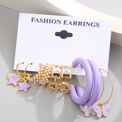 Purple Butterfly Earrings Set 5 Pieces