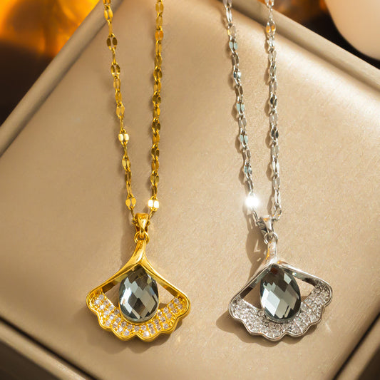 New Ginkgo Leaf Crystal CZ Drop Earrings Necklace Women Elegant Design