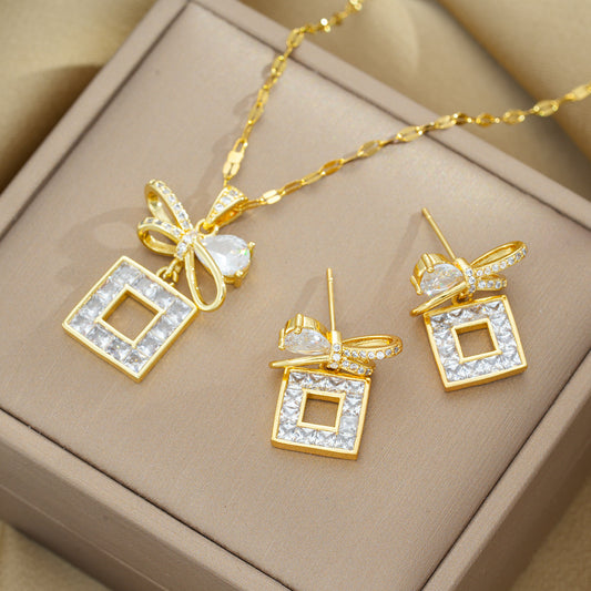 Colorful Zircon Geometric Pendant Necklace Set