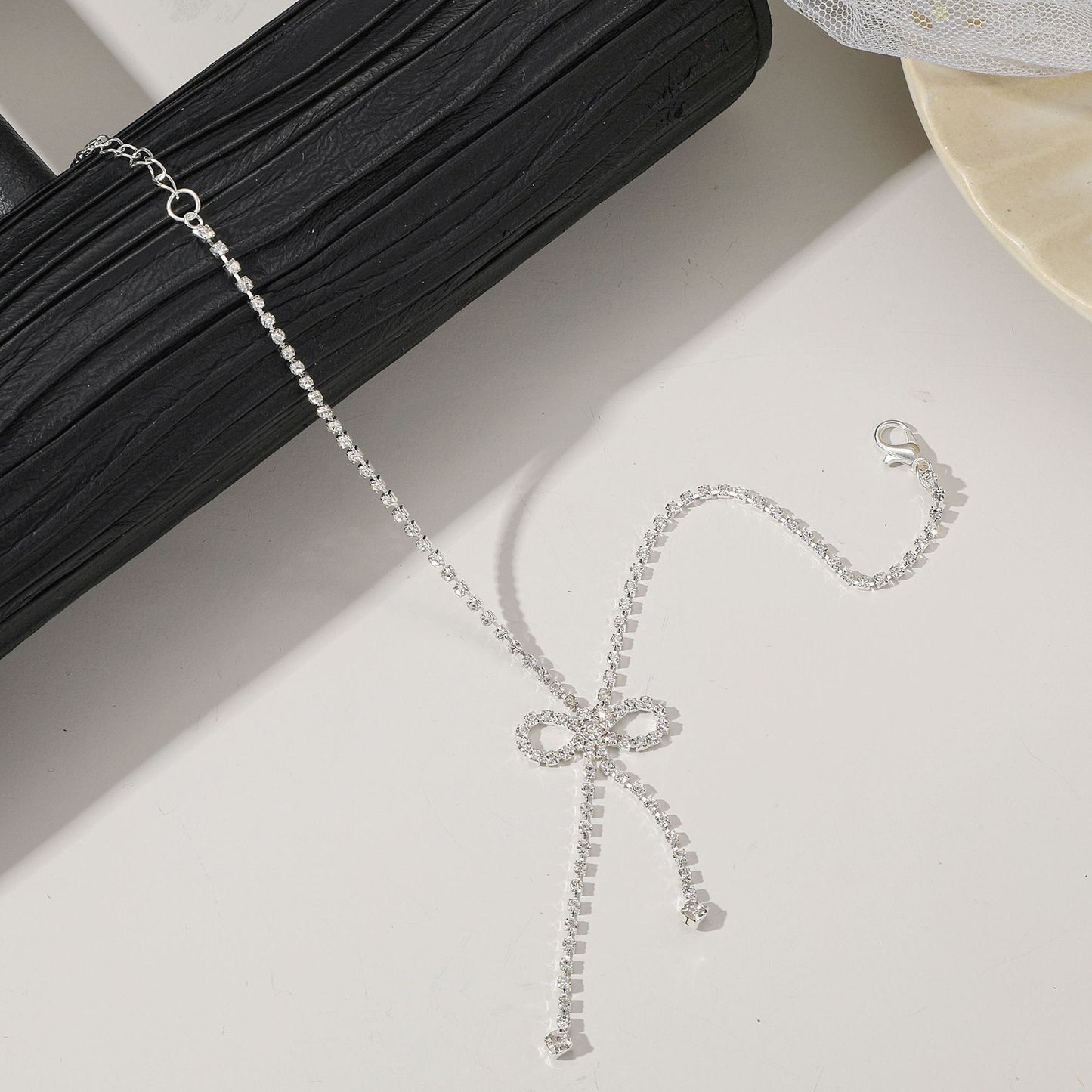 Full diamond bow rhinestone anklet