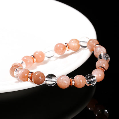 7A natural white crystal with sunstone mixed bracelet.