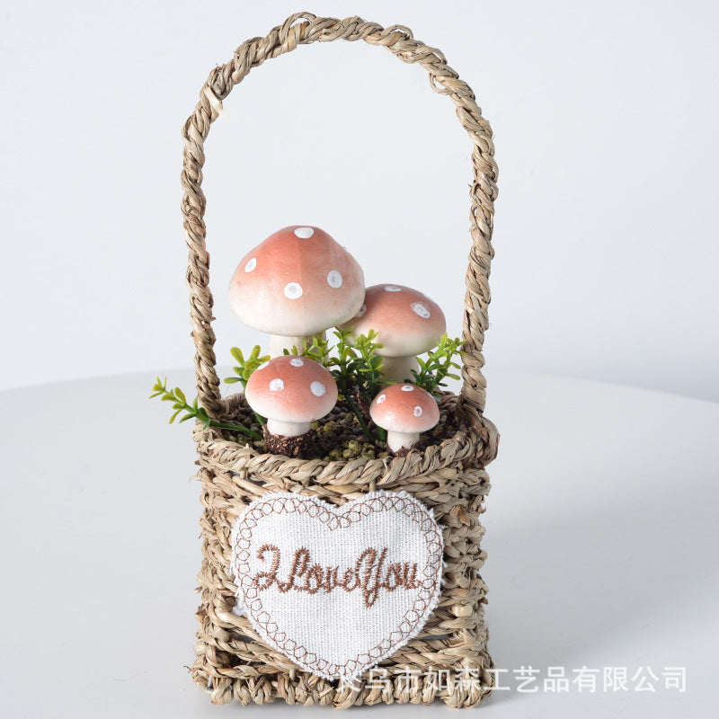 Simulation straw basket mushroom bonsai