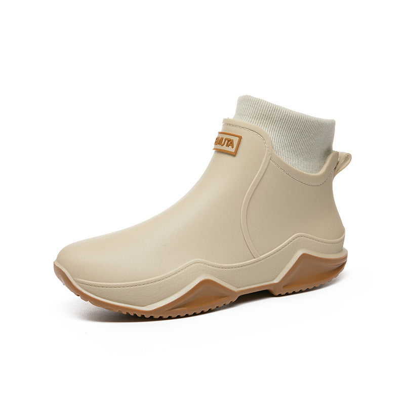 Short tube couple integrated cotton rain shoes