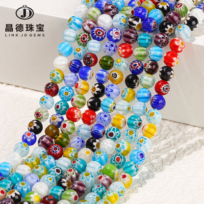 Thousand flowers glazed flower round bead bracelet