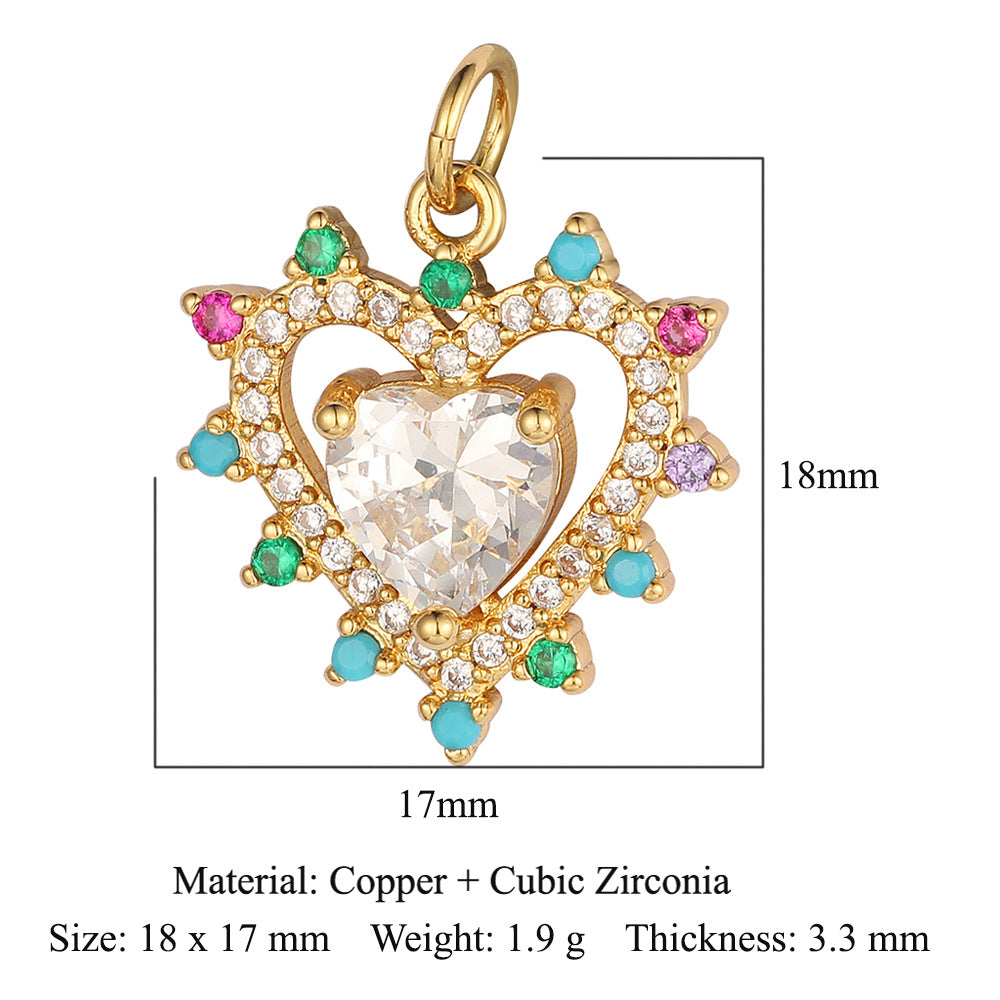 Peach heart key lock copper zircon pendant