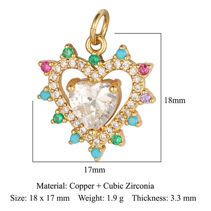 Peach heart key lock copper zircon pendant