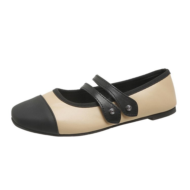 French square heel small leather shoes women