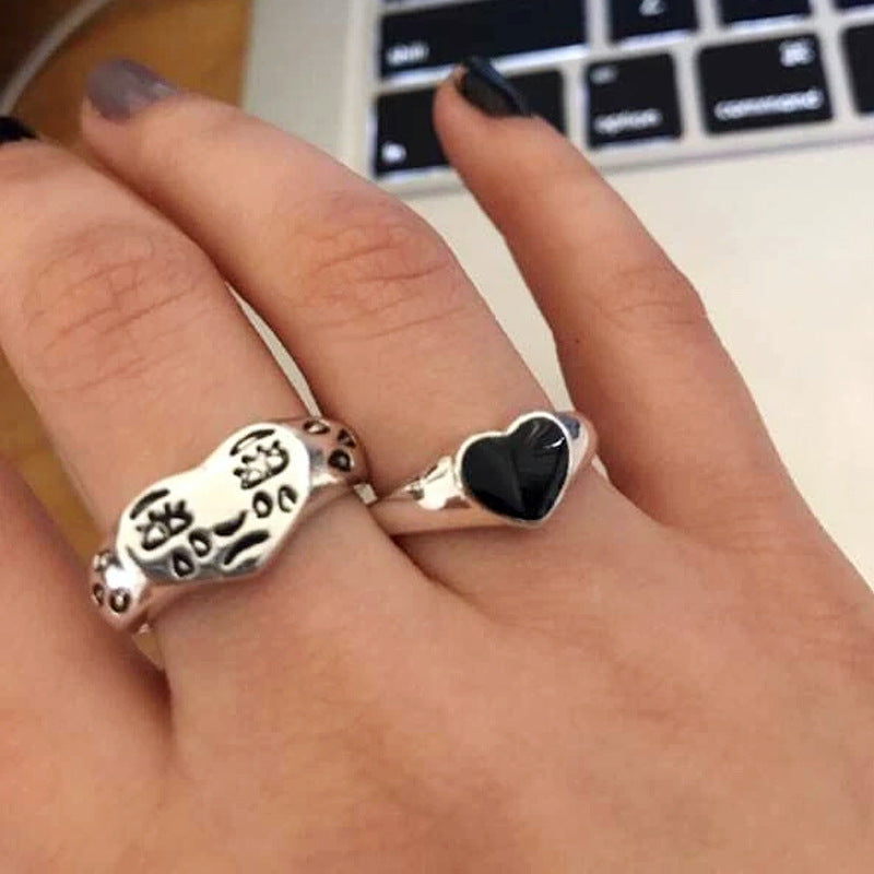 Black heart simple fashion ring trendy women