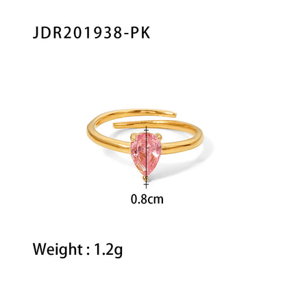 White/Green/Pink Drop Shape Zirconia Ring