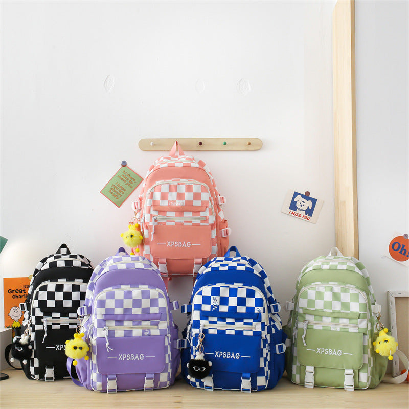 Student Backpack Checkerboard Backpack 4-piece Set